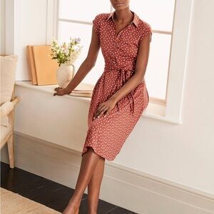 Boden Althea Jersey Waist-Tie Midi Shirt Dress in Red Oak Brown